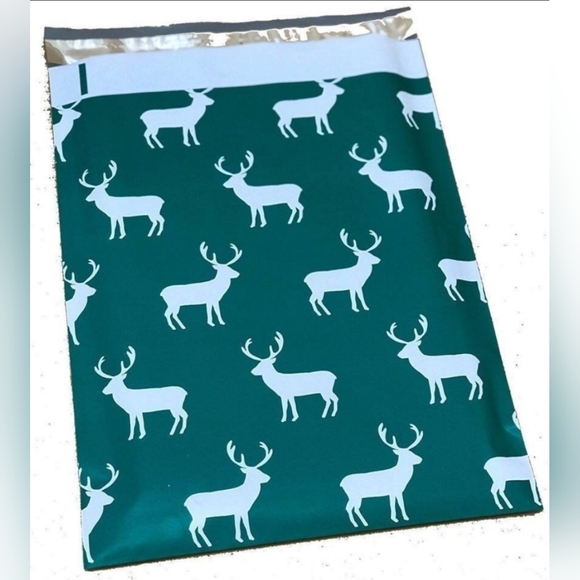 40ct 10x13 Green Reindeer Deer Poly Mailers, Designer Poly Mailers, Christmas Ma - Picture 1 of 1